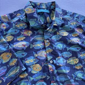 Tori Richard Hawaii Fish Print Shirt Men's M Cotton Lawn Made in USA Hawaiian
